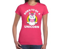 Bellatio Decorations Born to be a unicorn t-shirt - roze - katoenen - dames - gay pride XXL — cadeau in Mode & Accessoires