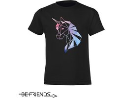 Be Friends T-Shirt | Eenhoorn kleurenprint | Kinderen | Zwart | Maat 9-10 jaar — cadeau in Mode & Accessoires