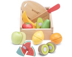 Woet® Houten Snijset Fruit in Opbergdoos - Speelset met Snijplank, Appel, Banaan, Citroen, Aardbei - Educatief Speelgoedeten - Rollenspel Keukenspeelgoed - Vanaf 2 Jaar — cadeau in Spellen & Speelgoed