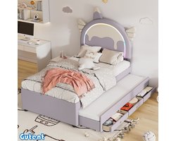 Gutent Kinderbed-90*200 cm - ledikant-unicorn vorm-met Onderschuifbed-PU materiaal-Paars-Geen matras — cadeau in Cadeau-ideeën
