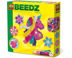 SES Beedz - Strijkkralen met legbord - grondplaat, 1400 strijkkralen en strijkvel - eenhoorn met manen - unicorn - met stickers en garen - PVC vrij — cadeau in Spellen & Speelgoed