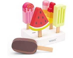 Woet® Houten IJsjes Speelgoed - 6-delige Kleurrijke IJsjes met Standaard - Speelgoedeten - Rollenspel Keukenspeelgoed IJskraam - Vanaf 2 Jaar — cadeau in Spellen & Speelgoed