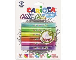 CARIOCA Glitter Glue Neon - 6 tubes glitterlijm - 6 x 10,5 ml - Fluo kleuren - Afwasbaar - Ideaal voor hout, dik papier, keramiek en glas - Droog in 5 uur - Knutselset voor kinderen — cadeau in Hobby