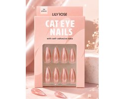 24 Stuks Press-On Nagels -Cat Eye - Amandel vorm - Herbruikbaar - Incl. Lijm stickers– Nude Glitter – Inclusief Jelly Glue – Ook Verkrijgbaar in Cat Eye Glitter Roze — cadeau in Verzorging