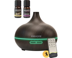 2BEHOME Aroma Diffuser met 2 Etherische Oliën & Afstandsbediening - 550ML - Aroma Diffuser Luchtbevochtiger - Etherische olie diffuser - Essentiele olie Aromadiffusers - Geurverspreider voor Aromatherapie - Donkere Houtlook — cadeau in Eten & Drinken