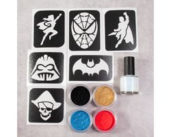 Grimas Sparkling Hero Set - Glitter Tattoo Set - Plastic Vrij - Sjablonen, Glitters & Body Glue — cadeau in Spellen & Speelgoed