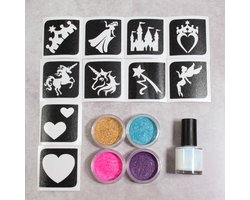 Grimas Sparkling Princess Set - Glitter Tattoo Set - Plastic Vrij - Sjablonen, Glitters & Body Glue — cadeau in Spellen & Speelgoed
