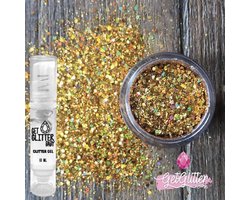 GetGlitterBaby® - Gouden Fijne Poeder Biologische / Biologisch Milieuvriendelijke afbreekbare Festival Glitters voor Lichaam en Gezicht Jewels / Vegan Bio Biodegradable Face Body Glitter Glue - Goud + Huid Lijm — cadeau in Verzorging