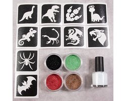Grimas Sparkling Dino Set - Glitter Tattoo Set - Plastic Vrij - Sjablonen, Glitters & Body Glue — cadeau in Spellen & Speelgoed