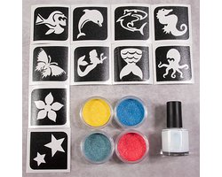 Grimas Sparkling Aqua Set - Glitter Tattoo Set - Plastic Vrij - Sjablonen, Glitters & Body Glue — cadeau in Spellen & Speelgoed
