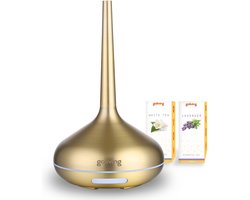 Goliving Aroma Diffuser - Luchtbevochtiger - Aromatherapie - Incl. 2x Etherische Olie - 10 LED kleuren - Geurverspreider - Goud — cadeau in Eten & Drinken