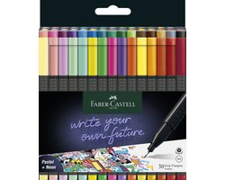Faber-Castell fineliner - Grip - schrijfbreedte 0,4mm - etui 30 stuks - pastel + neon + basic kleuren - FC-151630 — cadeau in Hobby