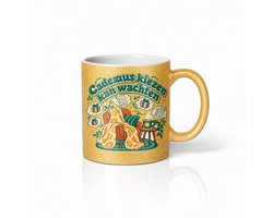 Retro jaren 70 Mok 'Cadeaus kiezen kan wachten' – Vintage theemok met dikke ronde letters voor ontspanning en cadeauzoekers — cadeau in Cadeau-ideeën