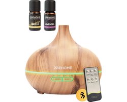2BEHOME Aroma Diffuser met 2 Etherische Oliën & Afstandsbediening - 550ML - Aroma Diffuser Luchtbevochtiger - Etherische olie diffuser - Essentiele olie Aromadiffusers - Geurverspreider voor Aromatherapie - Lichte Houtlook — cadeau in Eten & Drinken