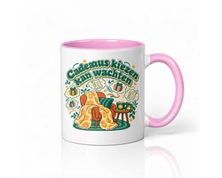 Retro jaren 70 Mok 'Cadeaus kiezen kan wachten' – Vintage theemok met dikke ronde letters voor ontspanning en cadeauzoekers — cadeau in Cadeau-ideeën