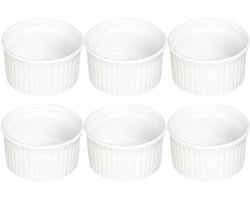 Ramequin Set - Keramische Ovenschaaltjes - Set van 6 - Soufflé Schaaltjes van Steengoed - Crème Brûlée Bakjes - Oven & Magnetron Bestendig - 200ml - Ø9 x 4.8 cm - Wit — cadeau in Kookcadeaus