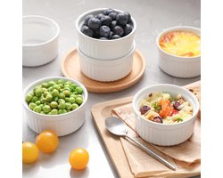 Set van 6 Creme Brulee Ramekins - Oven Safe Klassieke Stijl - Souffle Custard Cups - Kleine Keramische Kommen - Creme kleur - 8x8x4.2 cm — cadeau in Kookcadeaus