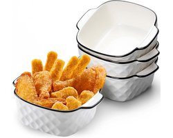 Keramische Ovenschaal - Mini Bakvorm - Porties Bereiden - Set van Vier - 12 x 12 x 5.5 cm - Wit — cadeau in Kookcadeaus