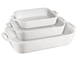 Staub Ceramic ovenschaal set van 3: 20x16cm + 27x20cm + 34x24cm wit ** — cadeau in Kookcadeaus