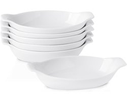 Ovenschalen Set van 6 - 350 ml, Ovale Keramische Bakvormen voor Één Portie, Veilig in Oven en Magnetron, Met Handgrepen — cadeau in Kookcadeaus