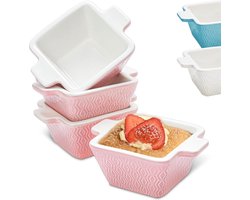 Mini keramische ovenschaal set van 4 - Stapelbaar - Kras- en snijbestendig - Geschikt voor oven & airfryer - Vaatwasmachinebestendig - Roze — cadeau in Kookcadeaus