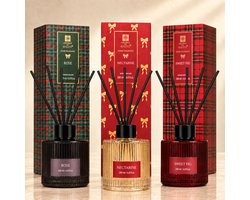 EasyMart Geurstokjes Set 3-Delig - Huisparfum & Geurverspreider - Premium Diffuser Set - 3x 200ml met Rotan Stokjes - Rose, Nectarine & Sweet Fig - Luxe Interieur Geur voor Woonkamer, Badkamer & Toilet — cadeau in Wonen & Interieur