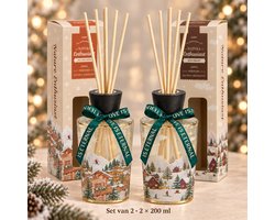 EasyMart Geurstokjes – Huisparfum Diffuser Set 2-Delig – 2x 200 ml Geurverspreider met Rotan Stokjes – Falling Snow & Iced Chalet – Luxe Kerstdecoratie en Kerstcadeau voor Woonkamer, Badkamer & Toilet — cadeau in Wonen & Interieur