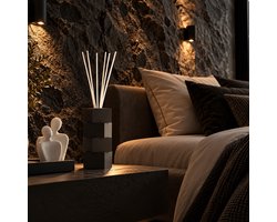 Geurstokjeshouder mat zwart – Luxe Geurverspreider Cozy Plaid – Navulbare Geurstokjes Set 200 ml – Design Diffuser met Witte Stokjes – Stijlvol Huisparfum Cadeau — cadeau in Wonen & Interieur