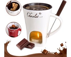 Chocolade Fondue Mok Set - Mini Chocoladefondue met Vorkjes - Chocolade Smeltbeker Zonder Waxinelichtjes - Wit - Cadeau voor Date Night, Verjaardag en Bruiloft — cadeau in Kookcadeaus