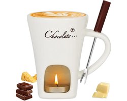 Chocolade Fondue Set - Perfect Smelten & Warmhouden - Keramische Fonduepot met Kaarshouder - Inclusief Vork - Compact 130ml - Voor Dessert Fruit Kaas - Mini Fondue Beker Chocoladepot — cadeau in Kookcadeaus