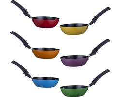 Mini wok set voor 6 personen - Ø 12 cm anti-aanbakpannen - kleurrijke pan set - ideaal voor raclette en tafelgrill — cadeau in Cadeau-ideeën