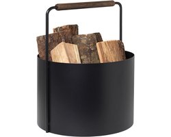 Stijlvolle Houten Mand voor Open Haardhout of Opslag met Handvat — cadeau in Wonen & Interieur