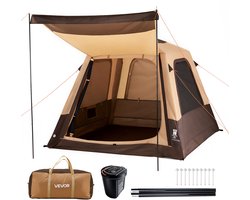 VEVOR 4-Persoons Campingtent, Opblaasbare Familietent met Oplaadbare Pomp, Tpu-Luchtslang en 5 Gaasramen, Cabinetent met Draagtas voor Gezinskamperen en Wandelen, Beige — cadeau in Cadeau-ideeën