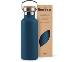 Bambaw® 750ml RVS Thermosfles - Isoleerfles, Dubbelwandig, Lekvrijen, loodvrij en Plasticvrij Geïsoleerde Fles met Bamboe Deksel voor Warme en Koude Dranken - Ideaal voor Reizen, Werk, Yoga, Wandelen en Dagelijks Gebruik – blauw — cadeau in Sport & Outdoor