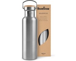 Bambaw® 1 Liter RVS Thermosfles - Isoleerfles, Dubbelwandig, Lekvrijen, loodvrij en Plasticvrij Geïsoleerde Fles met Bamboe Deksel voor Warme en Koude Dranken - Ideaal voor Reizen, Werk, Yoga, Wandelen en Dagelijks Gebruik - zilver — cadeau in Sport & Outdoor