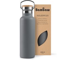 Bambaw® 1 Liter RVS Thermosfles - Isoleerfles, Dubbelwandig, Lekvrijen, loodvrij en Plasticvrij Geïsoleerde Fles met Bamboe Deksel voor Warme en Koude Dranken - Ideaal voor Reizen, Werk, Wandelen en Dagelijks Gebruik – donkergrijs — cadeau in Sport & Outdoor