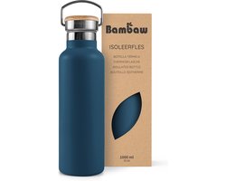 Bambaw® 1 Liter RVS Thermosfles - Isoleerfles, Dubbelwandig, Lekvrijen, loodvrij en Plasticvrij Geïsoleerde Fles met Bamboe Deksel voor Warme en Koude Dranken - Ideaal voor Reizen, Werk, Yoga, Wandelen en Dagelijks Gebruik – blauw — cadeau in Sport & Outdoor