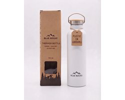 Blue Rocks® - Summit White - Thermosfles 750ml - Waterfles - Dubbelwandige drinkfles - Plasticvrij - Loodvrij - Geisoleerde fles - Warme Koude dranken - School - Kind - Reizen, Wandelen, Werk, Sport, Yoga - Dagelijks gebruik - RVS - Wit - White — cadeau in Sport & Outdoor