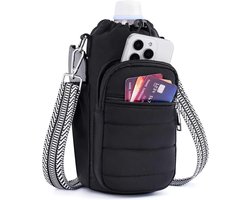 Waterfles tas - Flessenhouder - Waterfles tas - Flessendrager - Met schouderriem - 40 oz - Telefoontasje - Schoudertas - Geïsoleerde waterflestas - Geschikt voor fitness, wandelen, trektochten en buitensporten - Zwart — cadeau in Sport & Outdoor