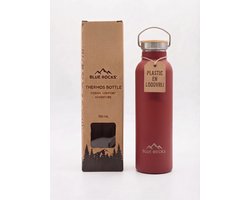 Blue Rocks® - Summit Red - Thermosfles 750ml - Waterfles - Dubbelwandige drinkfles - Plasticvrij - Loodvrij - Geïsoleerde fles - Warme en Koude dranken - School - Kind - Reizen, Wandelen, Werk, Sport, Yoga - Dagelijks gebruik - RVS - Rood - Red — cadeau in Sport & Outdoor