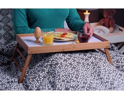 alpina Bamboe Dienblad met Opklapbare Poten – Houten Dienblad voor Ontbijt op Bed of Bank – 50x30x22 cm – Lichtgewicht en Stabiel – Serveren of Decoratie — cadeau in Koken & Dineren