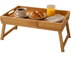 Gerimport Dienblad / serveer butler tray - op pootjes - inklapbaar - bamboe hout - bruin - 47 x 27 x 22 cm - rechthoekig — cadeau in Koken & Dineren