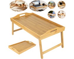 Opvouwbaar Serveerblad Van Bamboe, Nachtkastje Met Inklapbare Poten, Multifunctioneel Ontbijtblad Voor Op Schoot, Opklapbare Bedtafel. — cadeau in Koken & Dineren