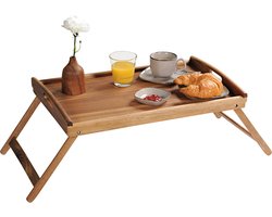 Kesper Dienblad met inklapbare poten - 35x55 cm - acacia hout - Ontbijt op bed - serveerbladen — cadeau in Koken & Dineren