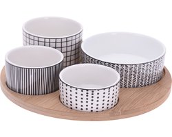 Excellent Houseware set van 4x luxe hapjes/sausjes/tapas schaaltjes op bamboe plankje — cadeau in Kookcadeaus