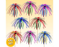 RENALUX - Vuurwerk Prikkers Dubbele Kleuren XXL Set Extra Luxe - Cocktailprikkers Herbruikbaar - Partyprikkers - Feestprikkers - Tapas Prikkers - Taartversiering - Prikkers - Sateprikkers met Versiering - 60 Stuks — cadeau in Kookcadeaus
