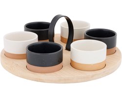 Cosy & Trendy Serveerplank bamboe - met 6x luxe schaaltjes - 25 x 25.5 cm - tapas hapjes en saus schaaltjes - party set — cadeau in Kookcadeaus