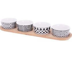 Excellent Houseware set van 4x luxe hapjes/sausjes/tapas schaaltjes op bamboe plankje — cadeau in Kookcadeaus