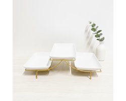 3-delige Serveerschalen Set met Gouden Houder – Decoratieve Schaaltjes en Kommetjes voor Tafel, Nootjes, Hapjes, Snacks, Tapas en Desserts – Luxe Dienbladenset voor Keuken, Eettafel en Woondecoratie – Modern Scandinavisch Design voor Thuis — cadeau in Kookcadeaus