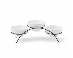Serveerschaal 3-delig met Metalen Standaard – Luxe Snackschalen Set – Hapjesschaal voor Borrel, Tapas & Dips – Moderne Witte Schalen op Zwart Frame – Serveerset voor Tafel, Keuken & Feestjes — cadeau in Kookcadeaus